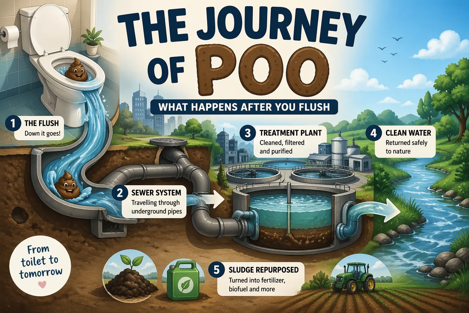 Featured image shows the journey of poo when you flush the loo