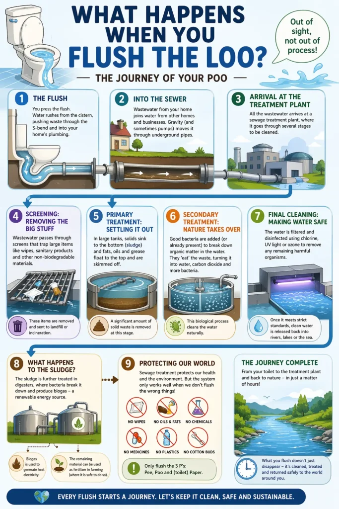infographic explains the journey of poo when you flush the loo